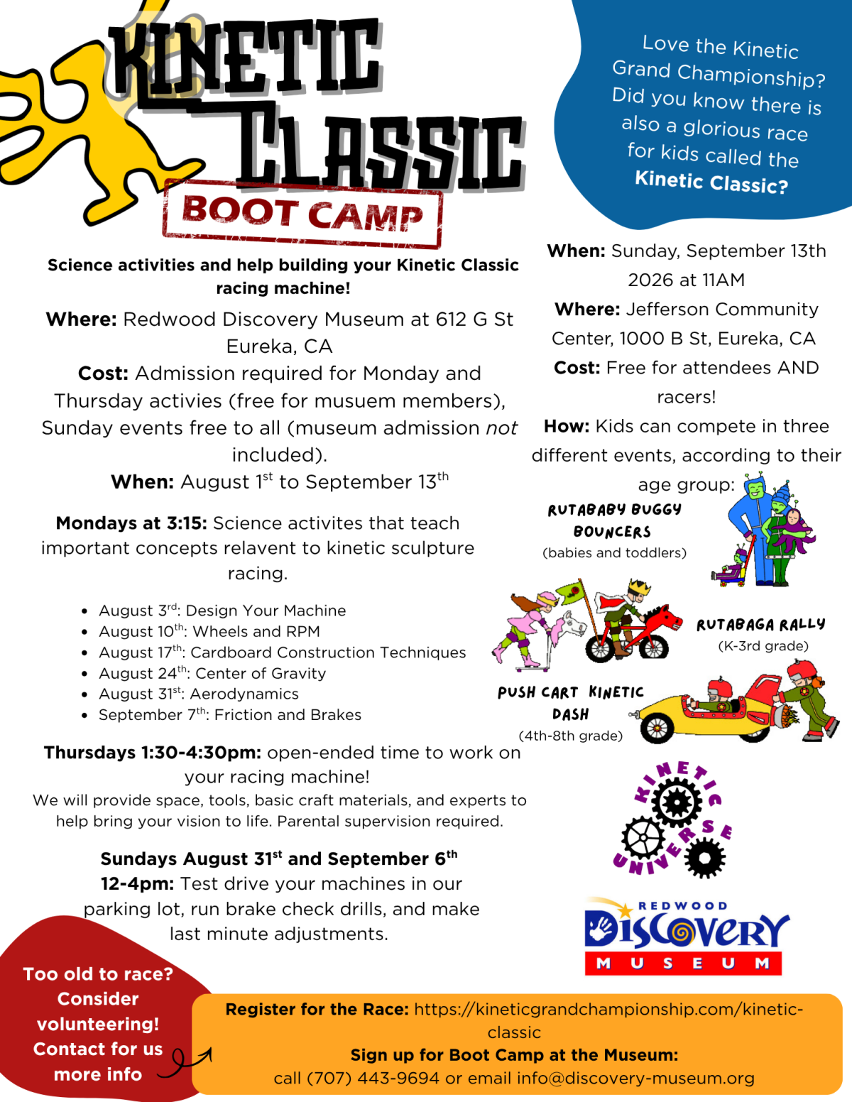 Kinetic Classic Boot Camp flyer with event details and illustrations of racing machines.